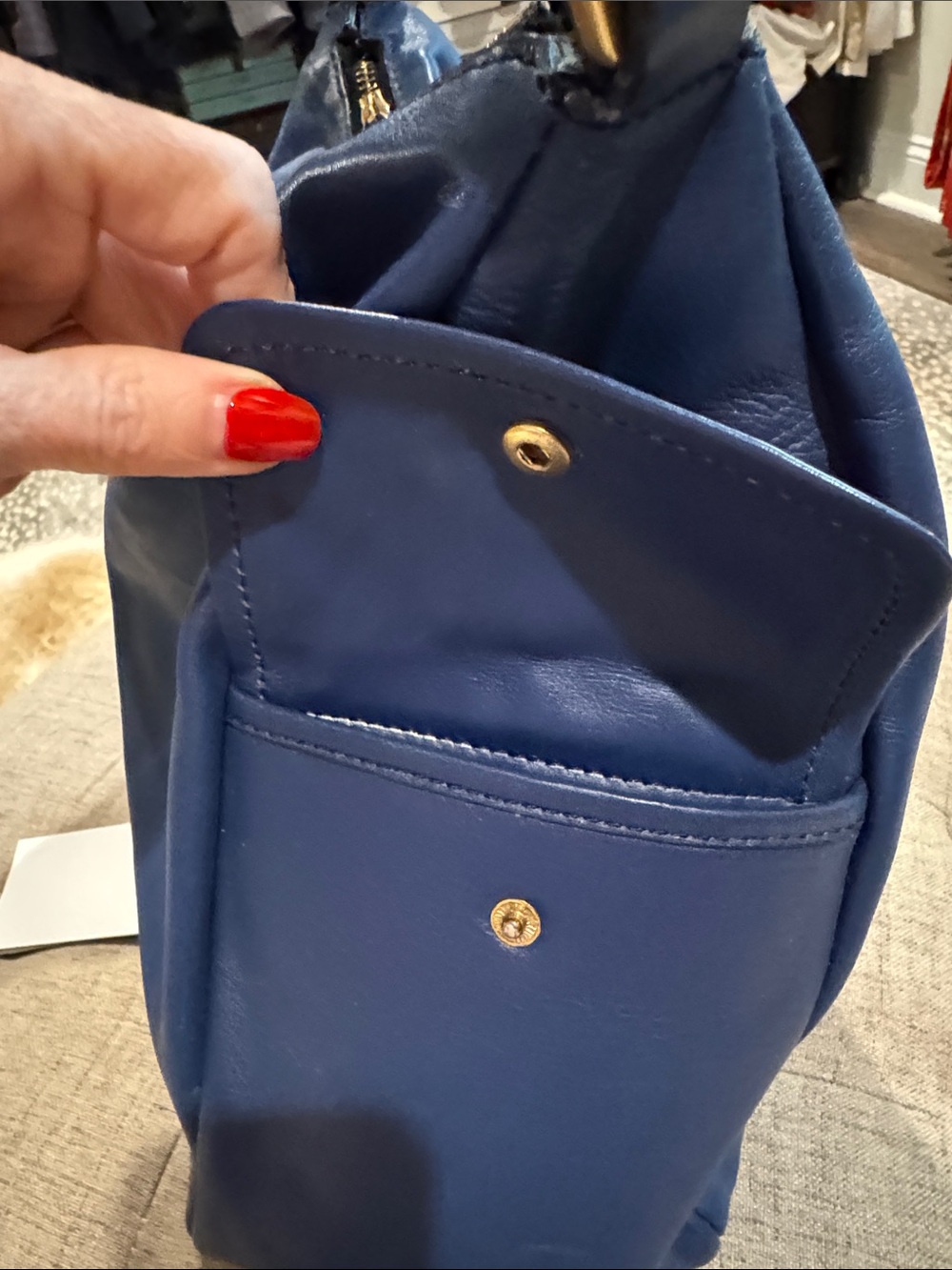 Yves Saint Laurent Navy Blue Leather Shoulder Bag - Picture 8 of 9